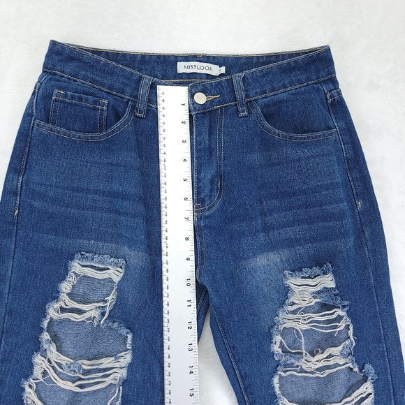 Misslook Jeans Womens Small Flare Distressed Blue Denim Pants 29x30 - Picture 5 of 8